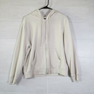 Eddie Bauer Cozy Women's Hoodie Sweatshirt Cream Sz. L Cotton Full Zip